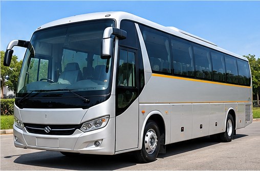 Silver air-conditioned coach bus